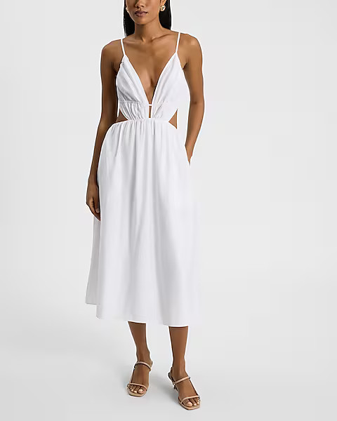 V-Neck Sleeveless Cutout Midi Dress | Express