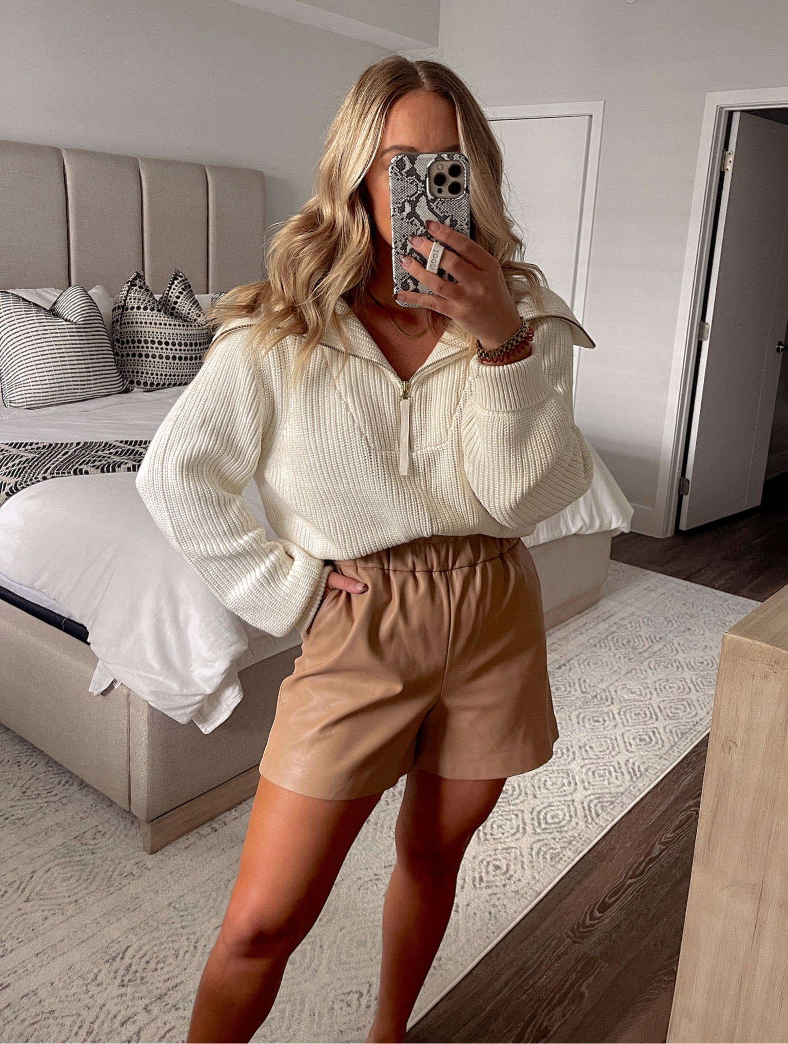 Varley zip up sweater with amazon the drop leather shorts
Wearing a size small in both! 

#LTKSeasonal #LTKstyletip #LTKunder100