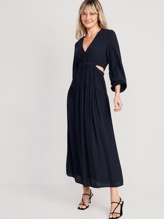 Waist-Defined Crepe Side-Cutout Maxi Dress for Women | Old Navy (US)