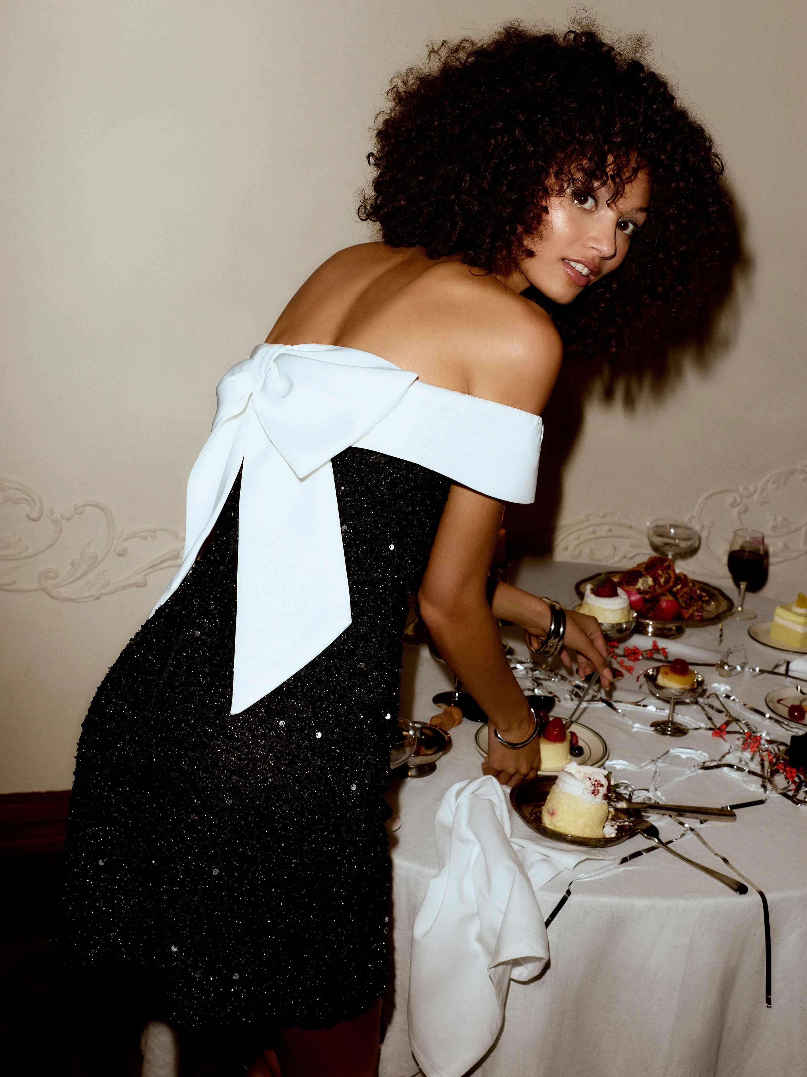 Sequins Sequin Off-shoulder Solid Bowknot Mini Dress For Party/Clubbing Exhibition | Cider