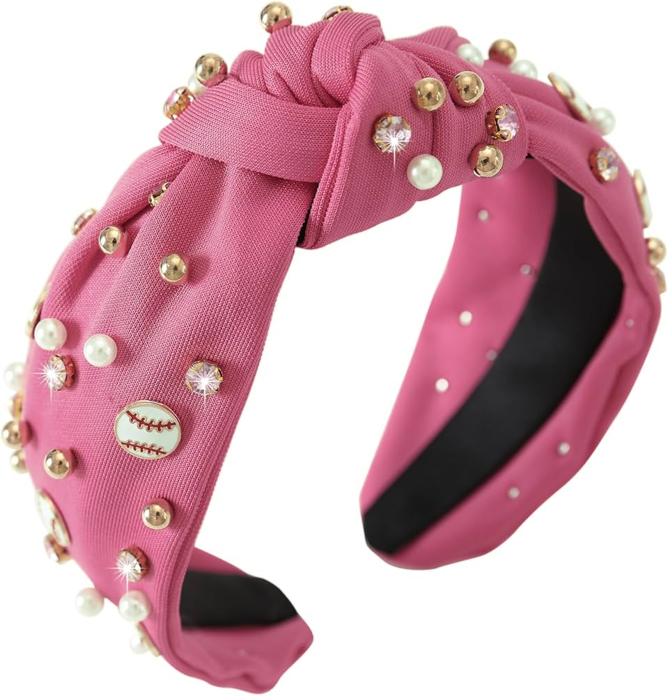 Gmmidea Baseball Headbands for Women Pearl Crystal Knotted Headband Bejeweled Baseball Charm Embe... | Amazon (US)