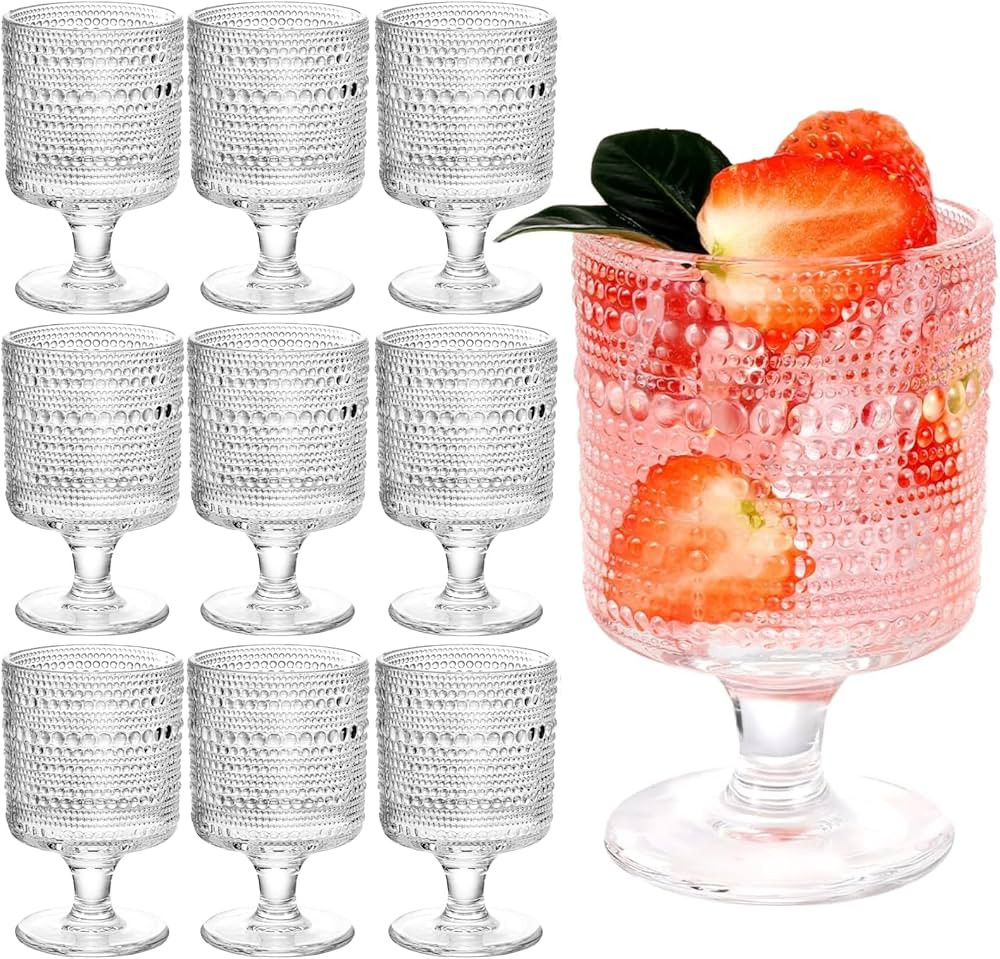 Hobnail Drinking Glasses, 8 oz Vintage Wine Glasses, Goblet Glasses Set of 10, Vintage Glassware ... | Amazon (US)