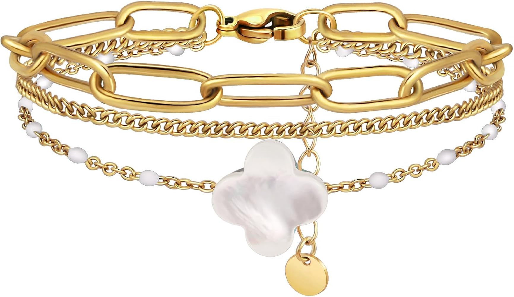 YADUDA Dainty Four Leaf Clover Bracelet for Women 18K Gold Plated Stainless Steel Lucky Clover Li... | Amazon (US)