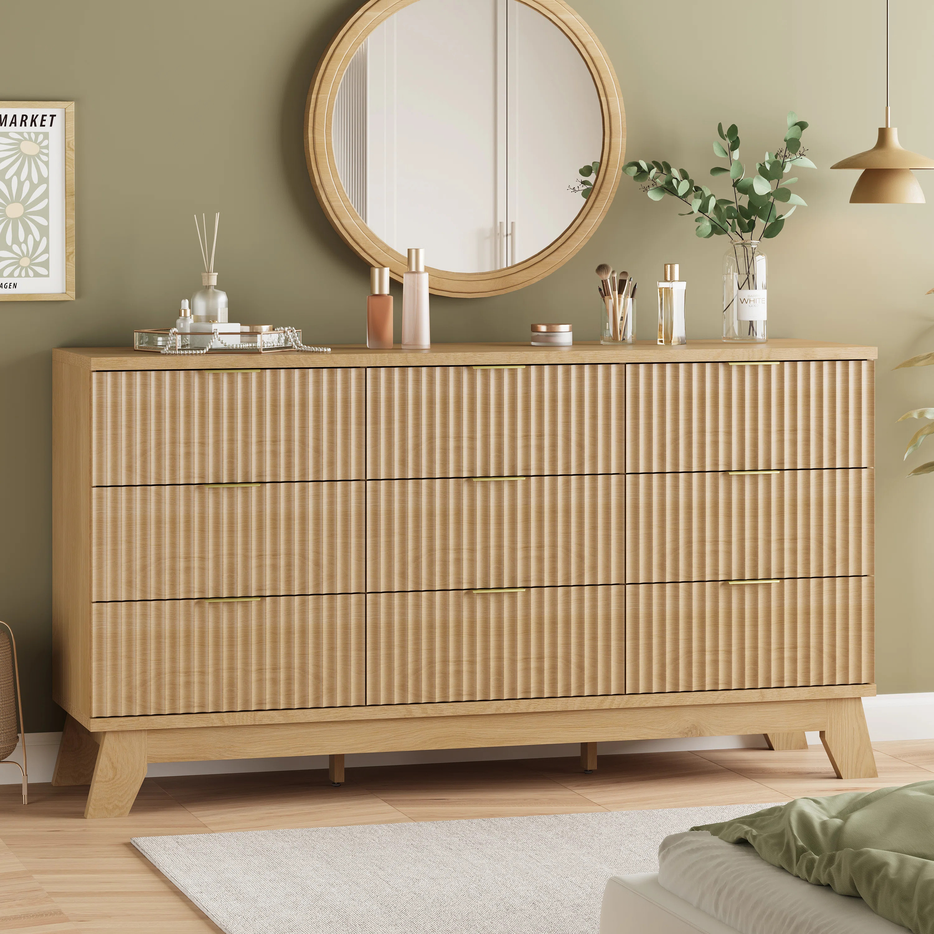 Fluted 9-Drawer Dresser 57''W Wood Wide Chest Of Drawers With Metal Handle,Adjustable Feet | Wayfair North America