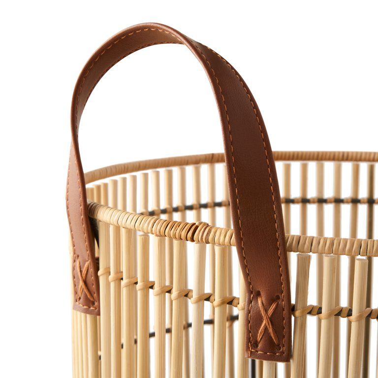 Dave & Jenny Marrs for Better Homes & Gardens Black and Natural Basket with Leather Handles, 15" | Walmart (US)