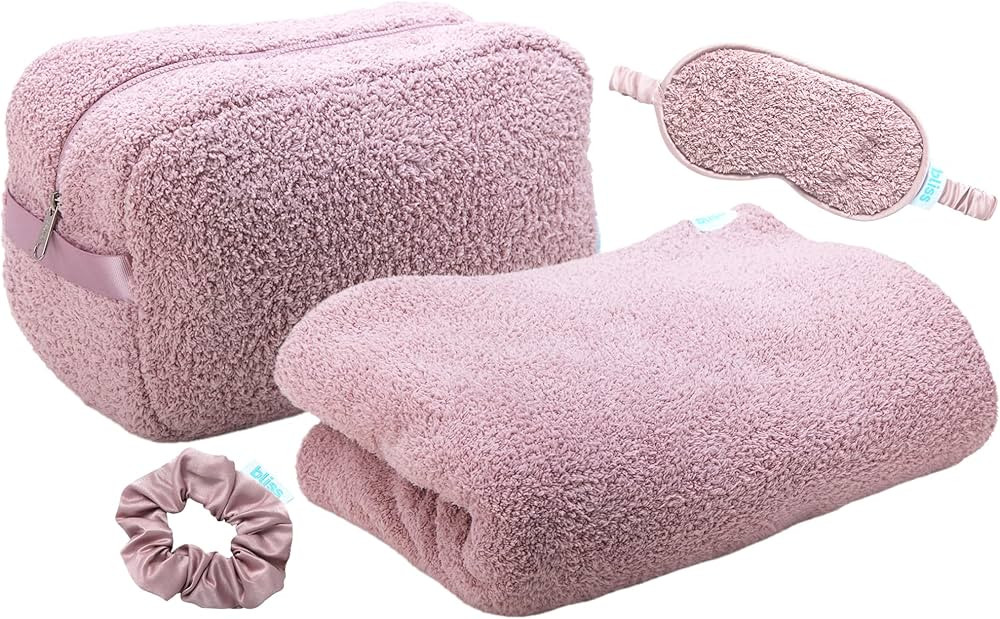 Bliss Womens Travel Blanket Set - 4 Piece Plush Microfiber Packable Travel Blanket with Relaxing ... | Amazon (US)