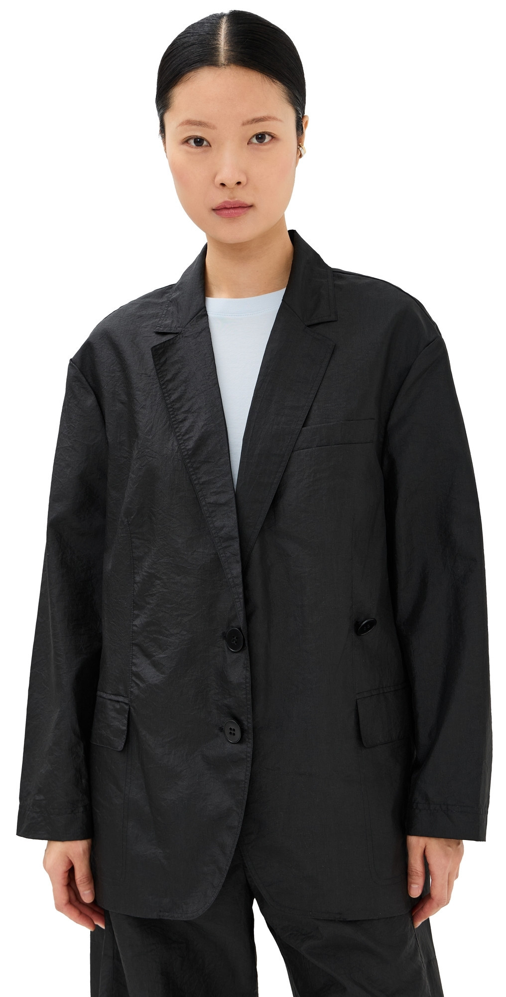 Tibi Crispy Nylon Liam Blazer Black M | Shopbop