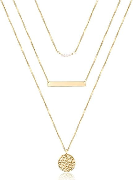 Turandoss Dainty Layered Choker Necklace, Handmade 14K Gold Plated Y Pendant Necklace Multilayer ... | Amazon (US)