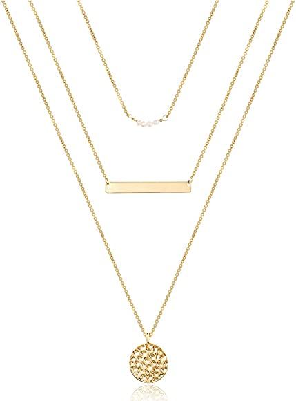 Turandoss Dainty Layered Choker Necklace, Handmade 14K Gold Plated Y Pendant Necklace Multilayer ... | Amazon (US)