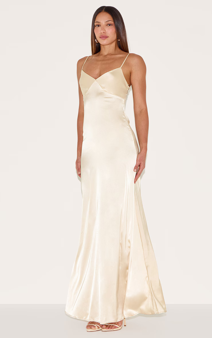 Tall Buttercream Satin Maxi Dress | Pretty Little Thing (Australia & New Zealand)