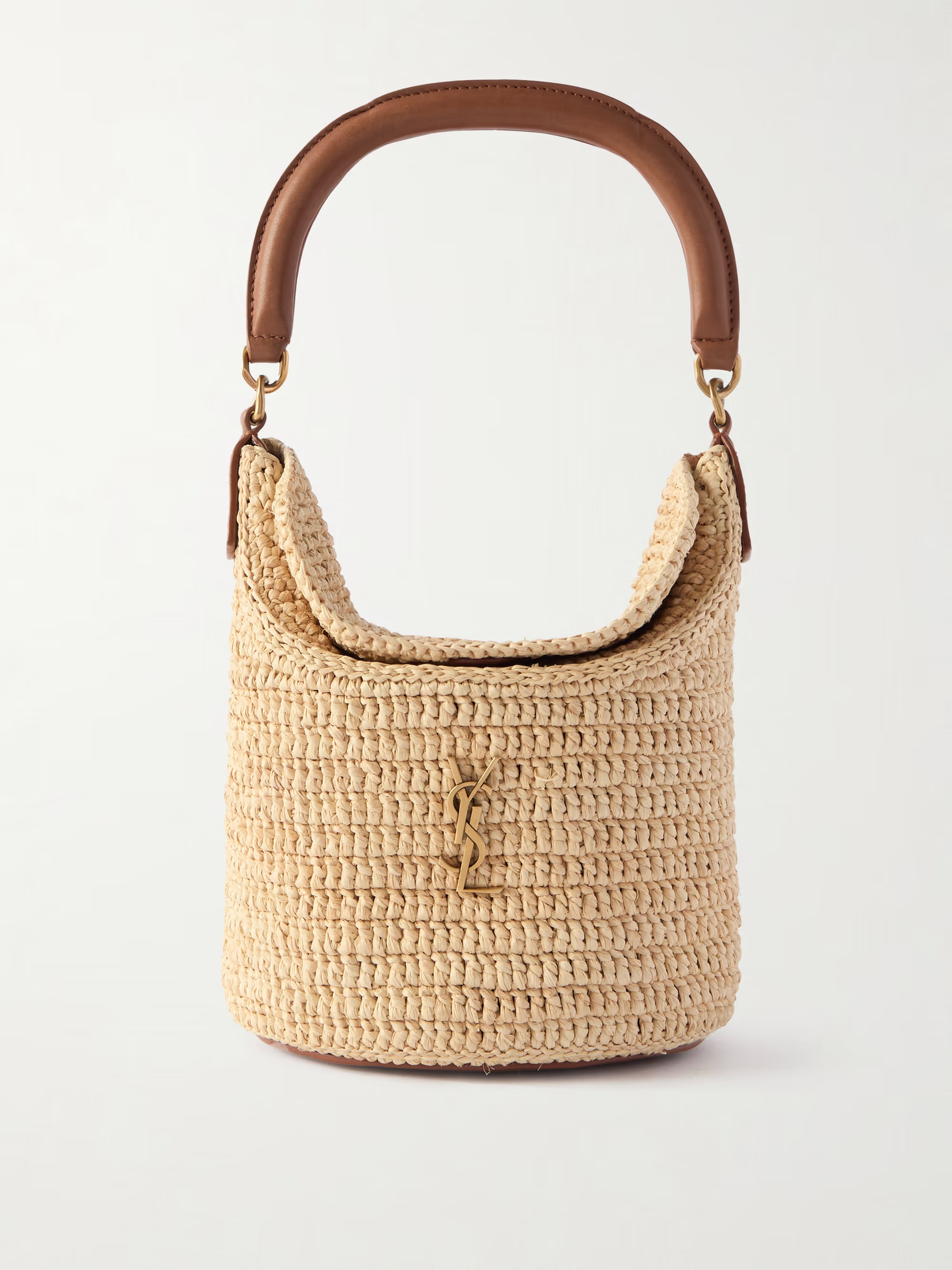 Gaby leather-trimmed raffia bucket bag | NET-A-PORTER (UK & EU)