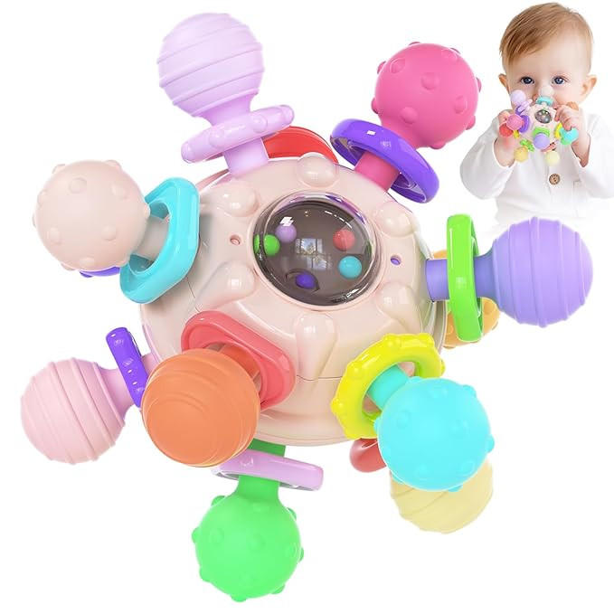 Cerberus Silicone Baby Teether, Montessori Sensory Toys, 0-12 Months, Pink & Multicolor, Teething... | Amazon (US)