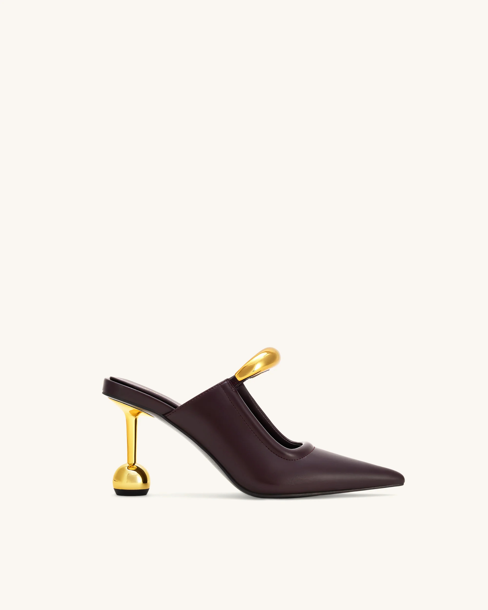 Sofia Metal Accent Sphere Heel Mules - Deep Burgundy | JW PEI US