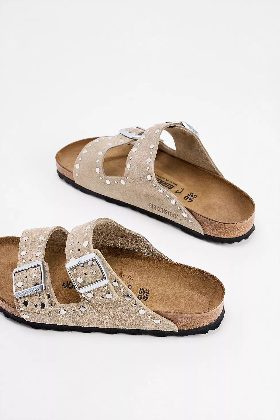 Birkenstock Taupe Rivet Arizona Suede Sandals | Urban Outfitters UK