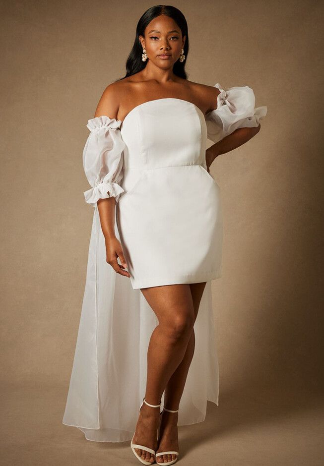 Bridal by ELOQUII Mini Dress With Puff Sleeve Cape | Eloquii