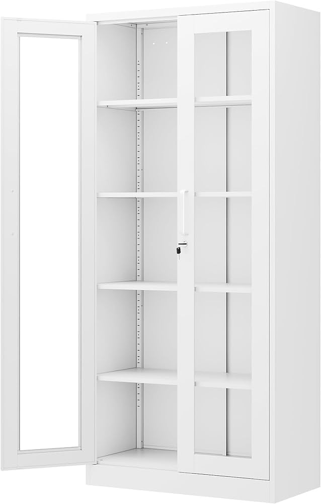 Display Storage Cabinet with Glass Door, 71 Inches Metal Curio Cabinet with 4 Adjustable Shelves,... | Amazon (US)