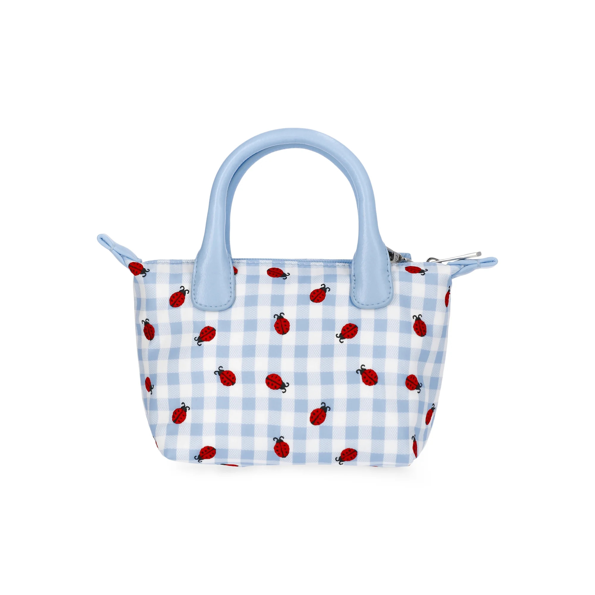 No Boundaries Women's Mini Tote Crossbody Bag, Sky Gingham with Ladybug Embroidery | Walmart (US)