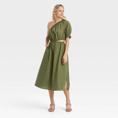 Women&#39;s Puff Short Sleeve Cut Out Dress - Who What Wear&#8482; Olive Green XXL | Target