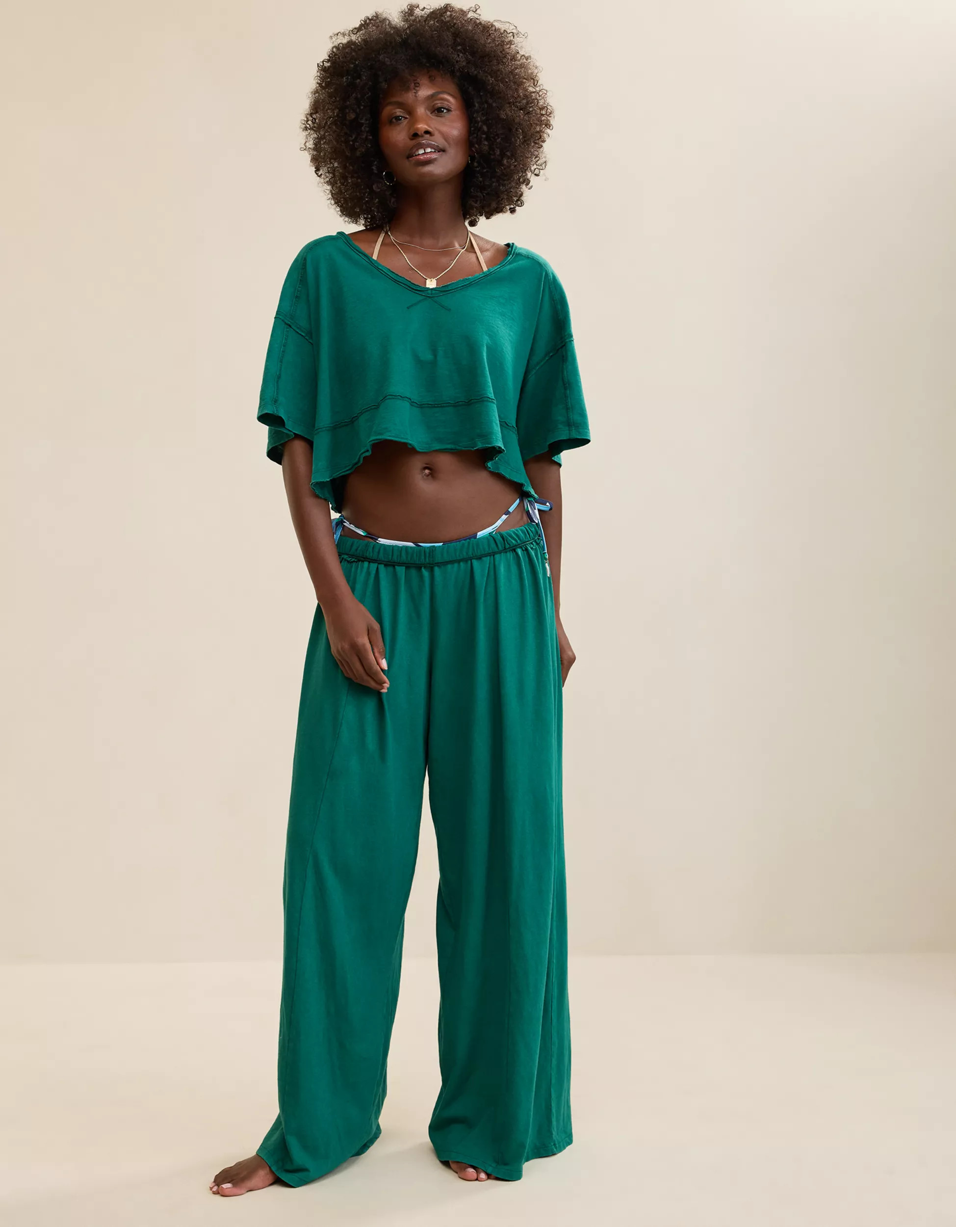 Aerie Happiest Cropped V Neck T-Shirt | Aerie