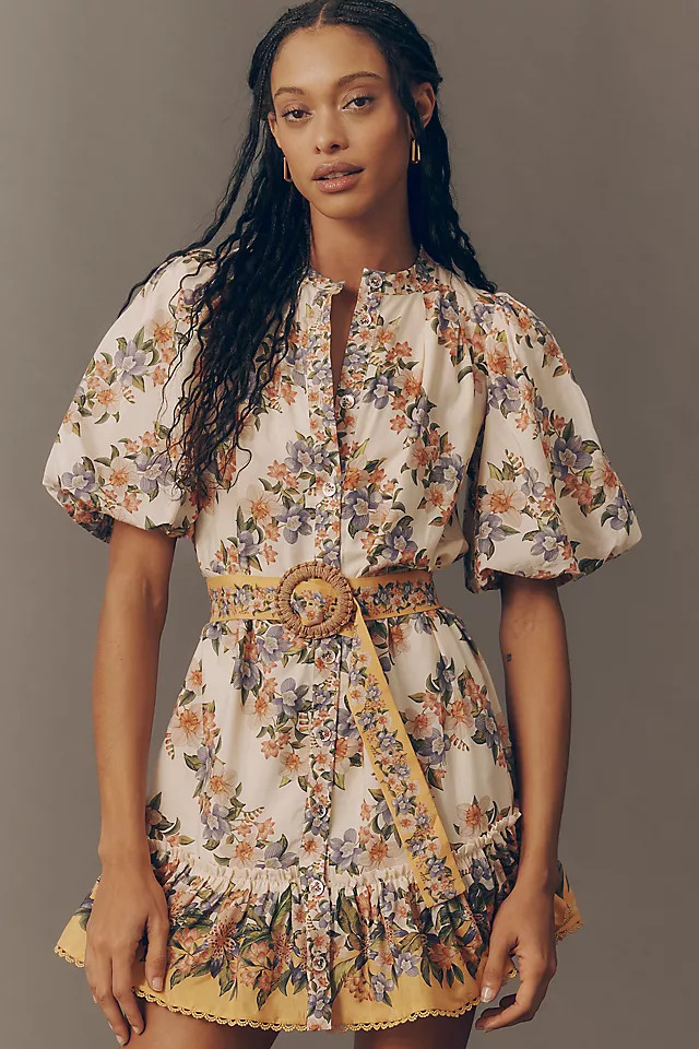 Sand Hilo Belted Short-Sleeve Mini Dress | Anthropologie (US)