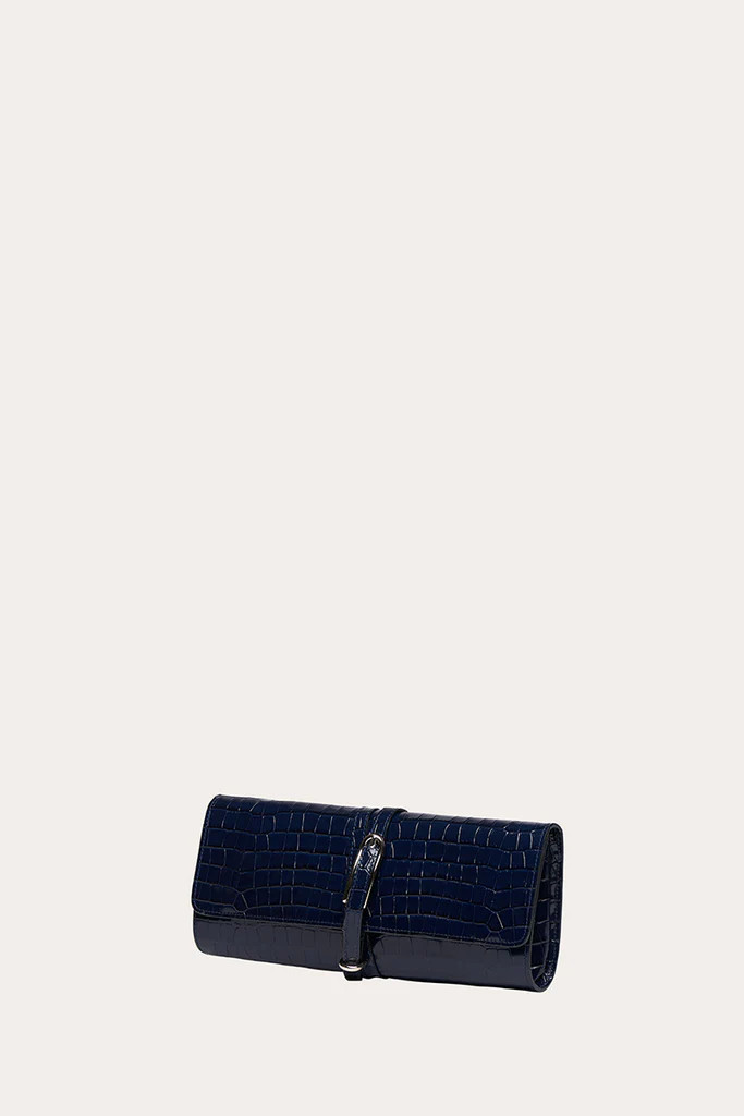 Belted Clutch Navy Croc | LITTLE LIFFNER