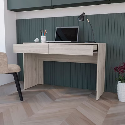 PAGED Home Office Desk Modern Writing Desk with Drawers and Spacious Desktop Simple Computer Desk for Office, Study, Light Gray | Target