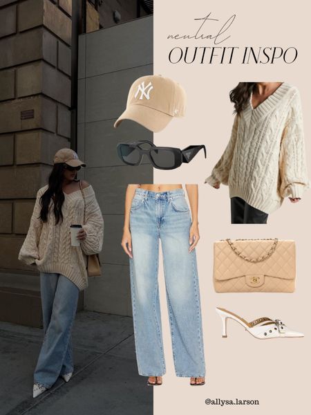 Neutral outfit, oversized sweater, jeans outfit, white heels, casual outfit, fall outfit 

#LTKitbag #LTKshoecrush #LTKSeasonal