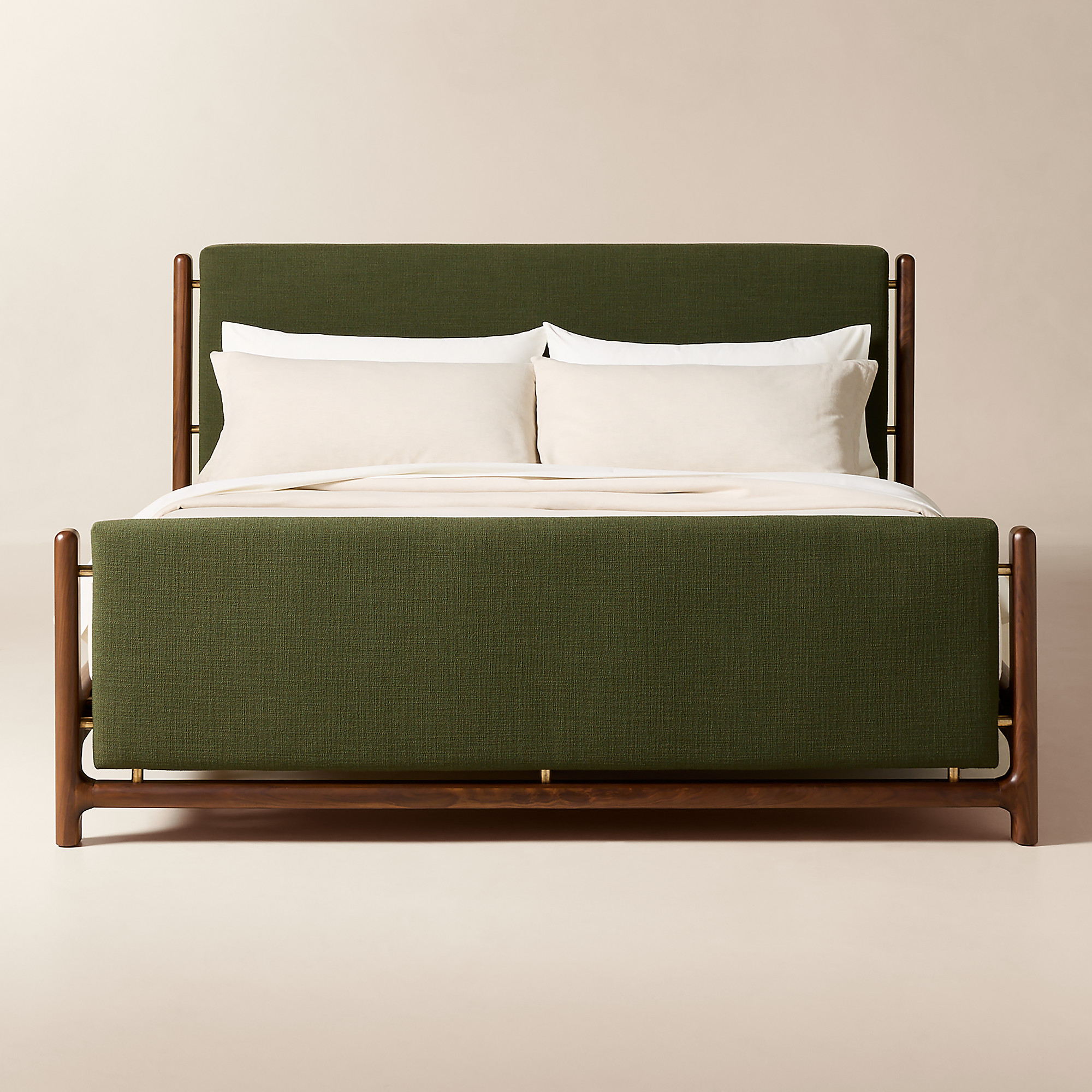 Tavola Walnut and Green Upholstered King Bed | CB2 | CB2