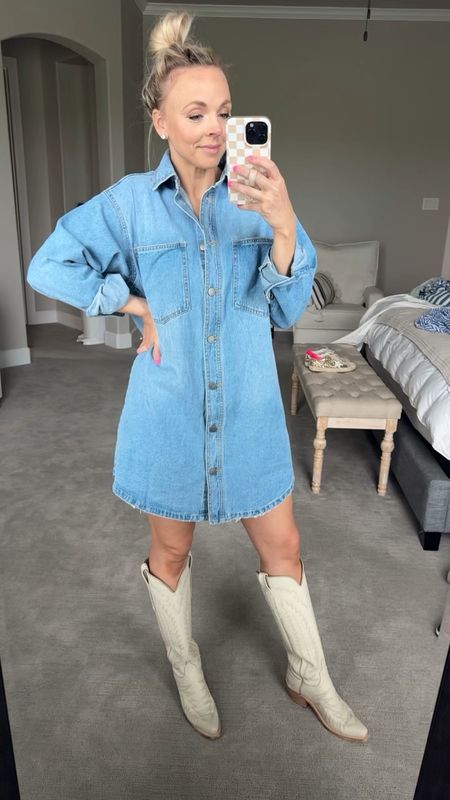 This Walmart denim dress is so cute!!!! Comes in two other colors. Size down a couple sizes - I’m wearing an XS. I have the white denim option on order 

#LTKfindsunder50 #LTKstyletip