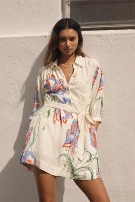 The Mona Linen Mini Shirt Dress by Maeve | Anthropologie (US)