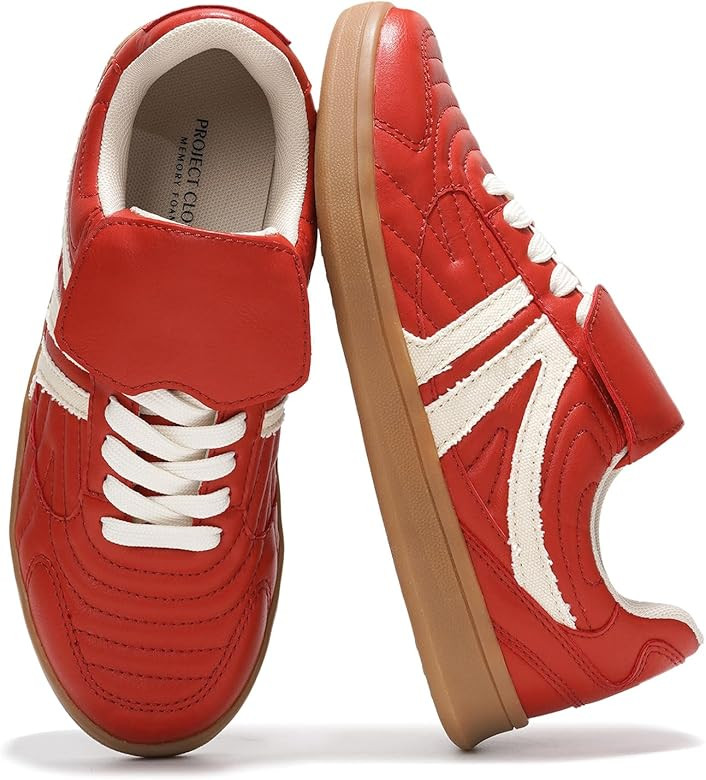 Project Cloud Leather Womens Sneakers - Memory Foam Casual Sneakers for Women Footwear Lace Up Wo... | Amazon (US)