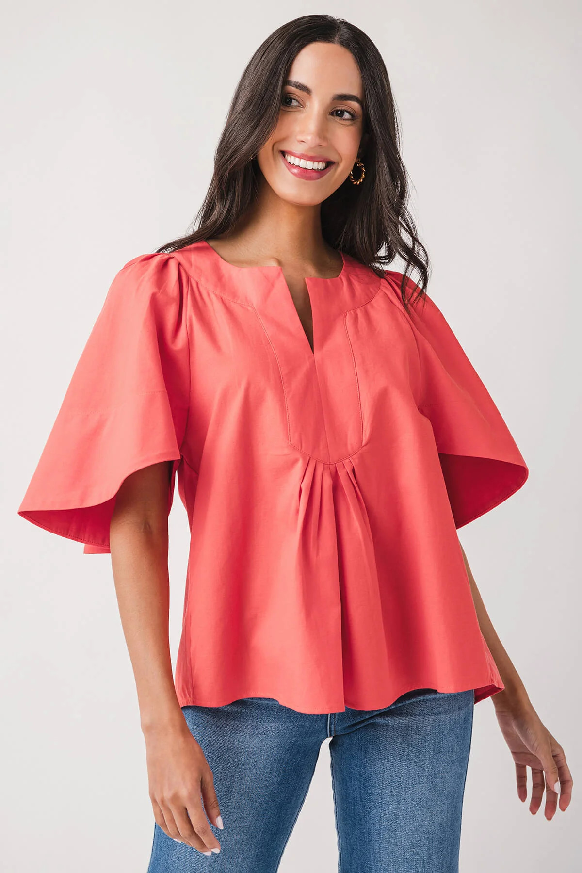 Fate Oversized Short Flutter Sleeve Vneck Top | Social Threads