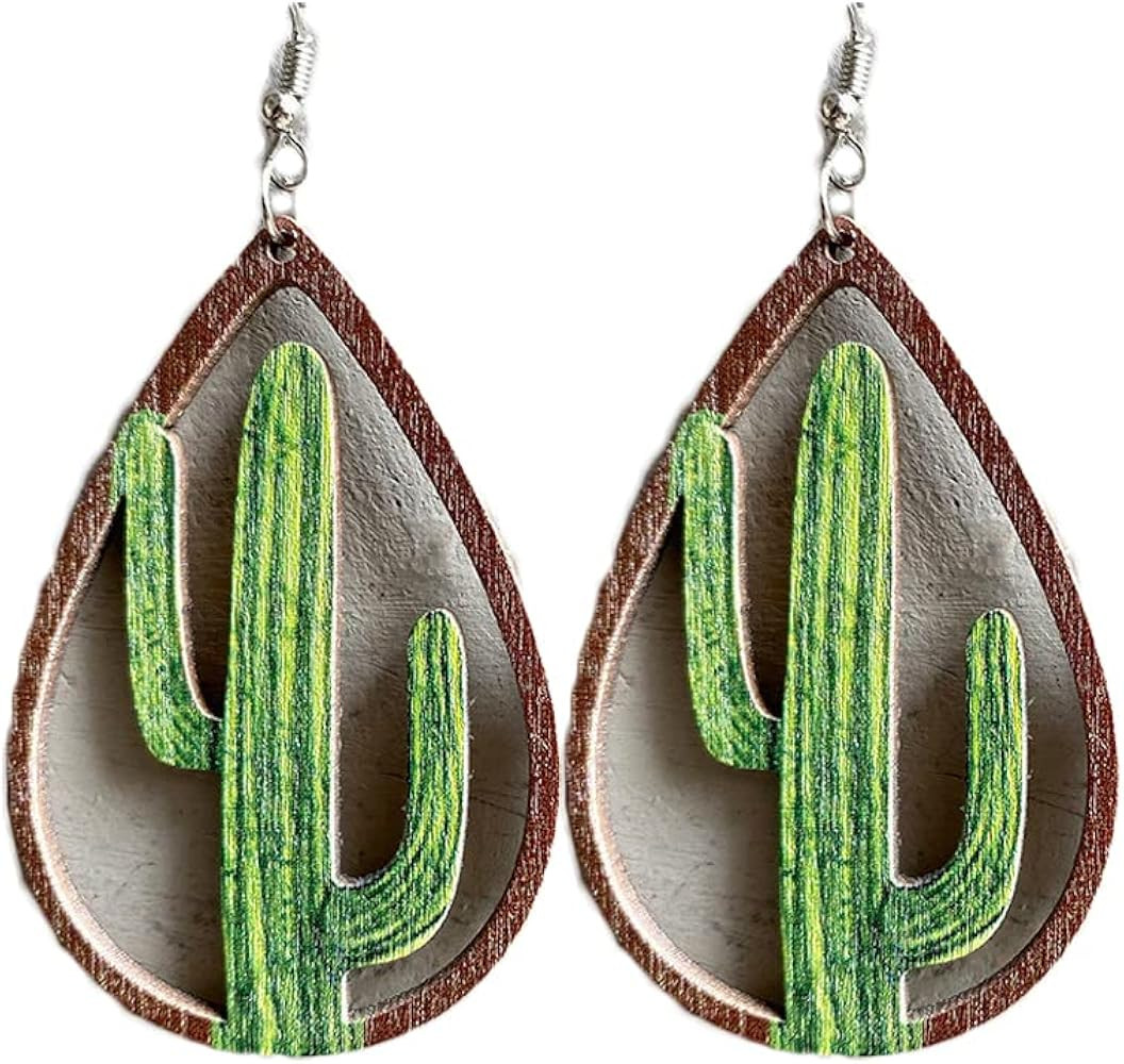Western Cow Sunflower Earrings Natural Wooden Cactus Teardrop Turqoise Animal Print for Women Wil... | Amazon (US)
