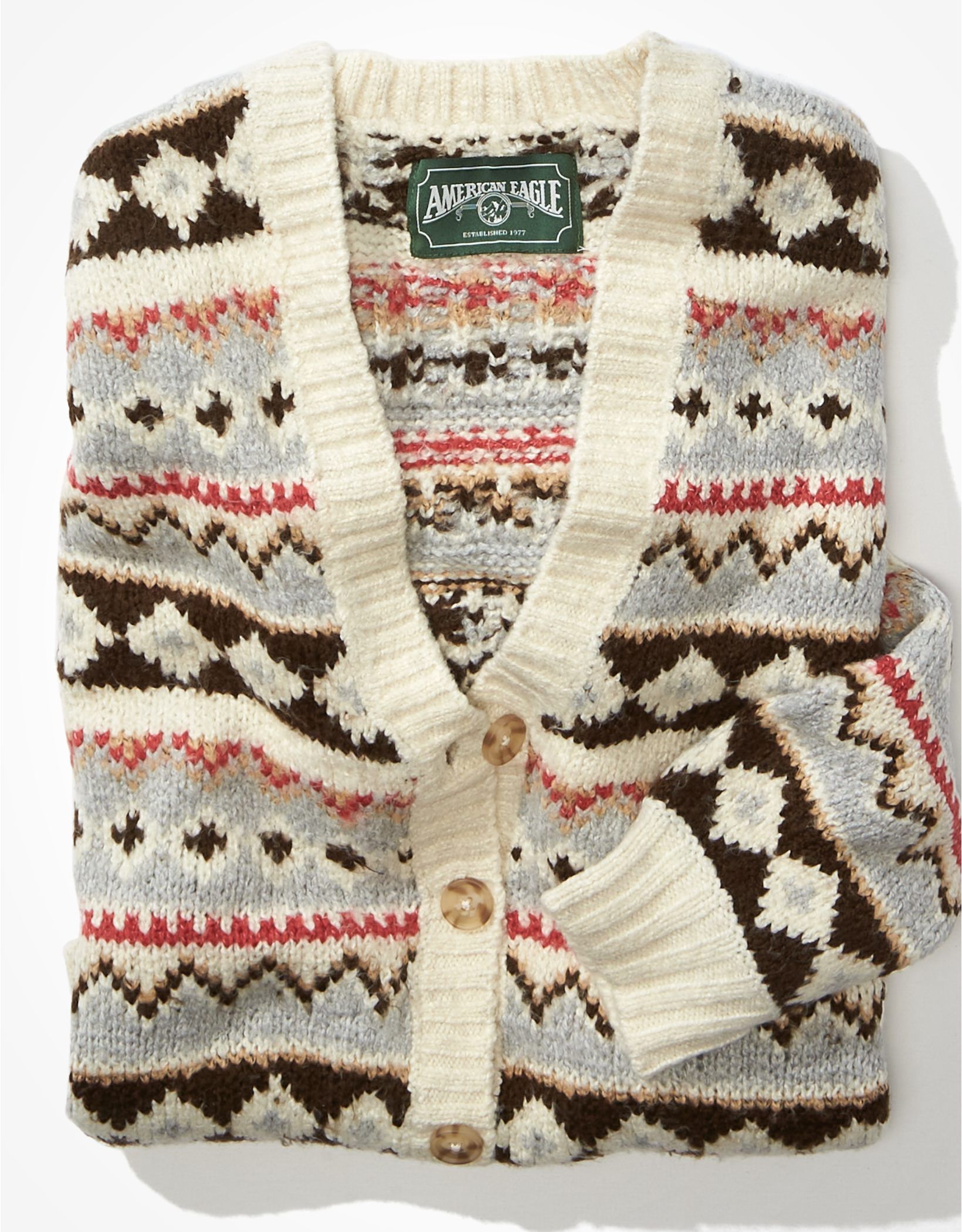 AE Soft & Cozy Fairisle Button-Up Cardigan | American Eagle Outfitters (US & CA)