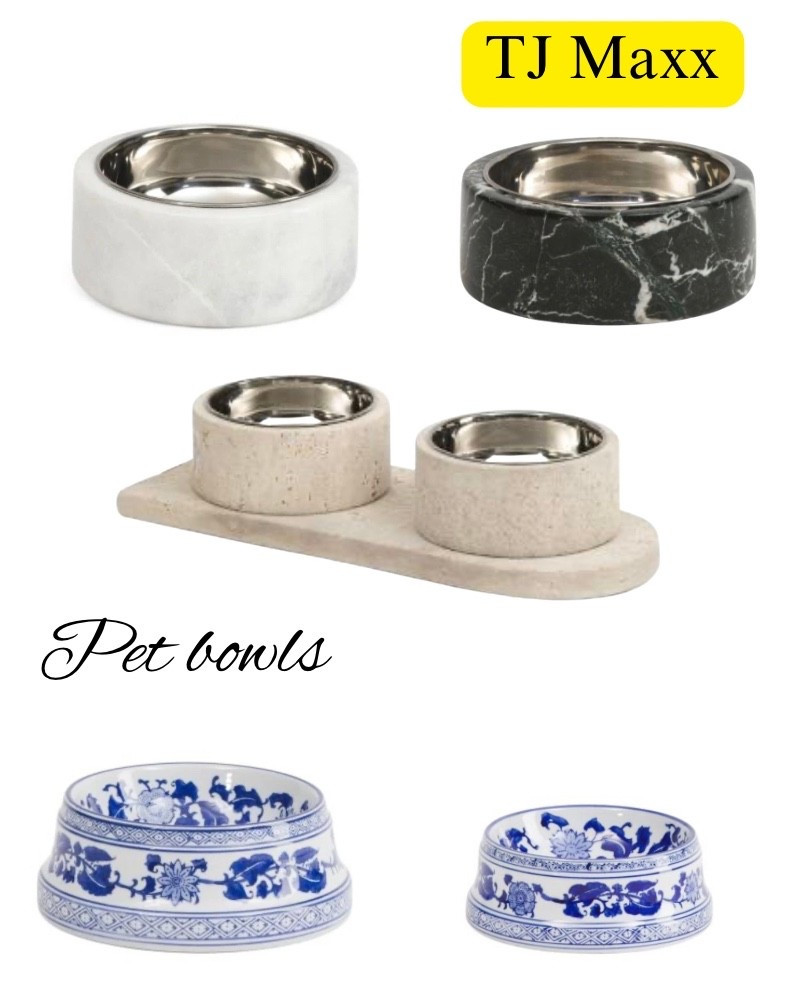 He falls on sale at TJ Maxx, black, white, marble, travertine, blue, and white chinosorie, dog, cat, puppy.

#LTKHome #LTKSaleAlert