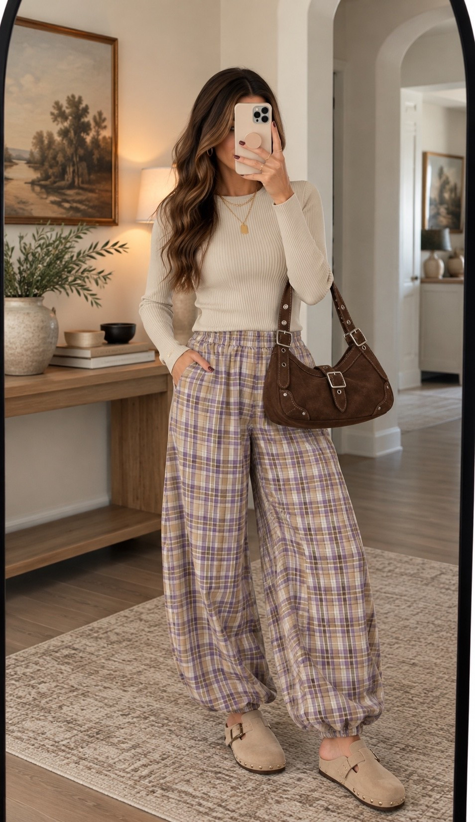 Amazon fall outfit 🍂🤎 These plaid balloon pants are such a fun way to switch up your everyday fall basics! I paired them with a fitted neutral ribbed top, suede buckle clogs + a chocolate brown shoulder bag for an easy, comfy look that still feels put together. Perfect for casual fall days, errands, lunch or weekend plans.

Everything is from Amazon! Comment SHOP for links. 🛍️

#amazonfashion #amazonfinds #amazonoutfit #amazonfallfashion #falloutfitideas #fallstyle #casualfalloutfit #plaidpants #balloonpants #amazonstyle #affordablefashion #over40style #momstyle #fallfashion2026

#LTKSaleAlert #LTKSeasonal #LTKootd