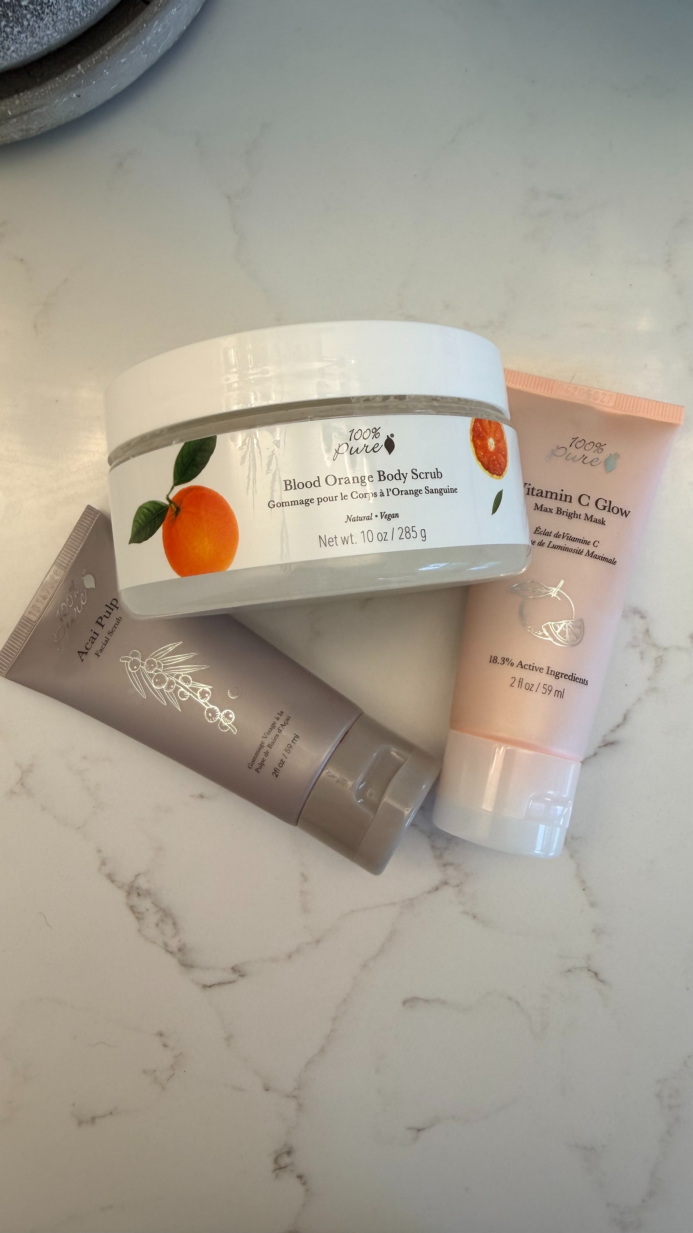 I was gifted three products from 100% Pure and I genuinely loved all of them. One thing I did not know about this brand before they reached out is that all of their products are labeled gluten free, which is rare in the skincare world and something I really appreciate as someone with celiac disease.
The Acai Pulp Facial Scrub is the finest micro scrub I have tried and my skin felt incredibly soft after using it. The Vitamin C Glow Max Bright Mask brightened my skin without any irritation or redness which is a win for my rosacea prone skin. And the Blood Orange Body Scrub leaves my skin feeling polished with the most beautiful faint orange scent that lingers.
All three are linked. #gifted 

 #LTKselfcare #LTKOver40 #LTKBeauty