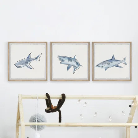 Sand & Stable Baby & Kids Callum Fiery Sharks 3- Piece Set Framed Art | Wayfair | Wayfair North America