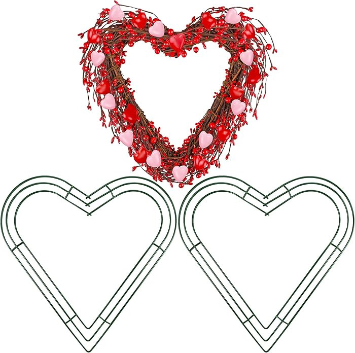 Aodaer 2 Pack 14 Inch Heart Wire Wreaths Frame Heart Metal Wreath Garland Green Wire Flower Wreat... | Amazon (US)