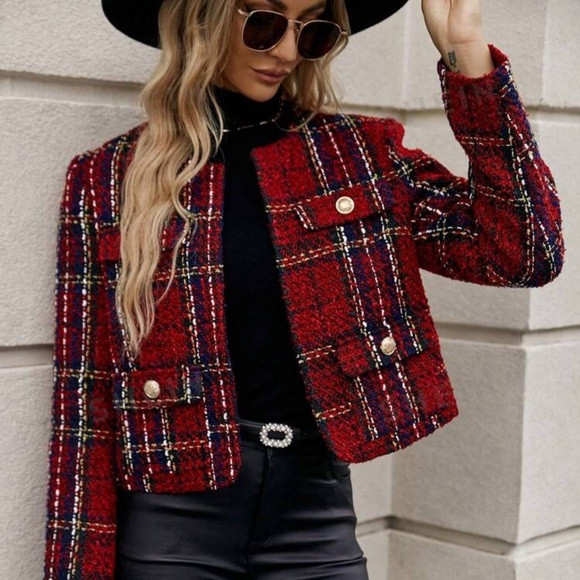 Clasi Autumn Casual Plaid Cropped Woolen Jacket | Poshmark