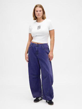 Gap × Disney Tim Burton’s The Nightmare Before Christmas Mid Rise UltraSoft Barrel Jeans | Gap (US)