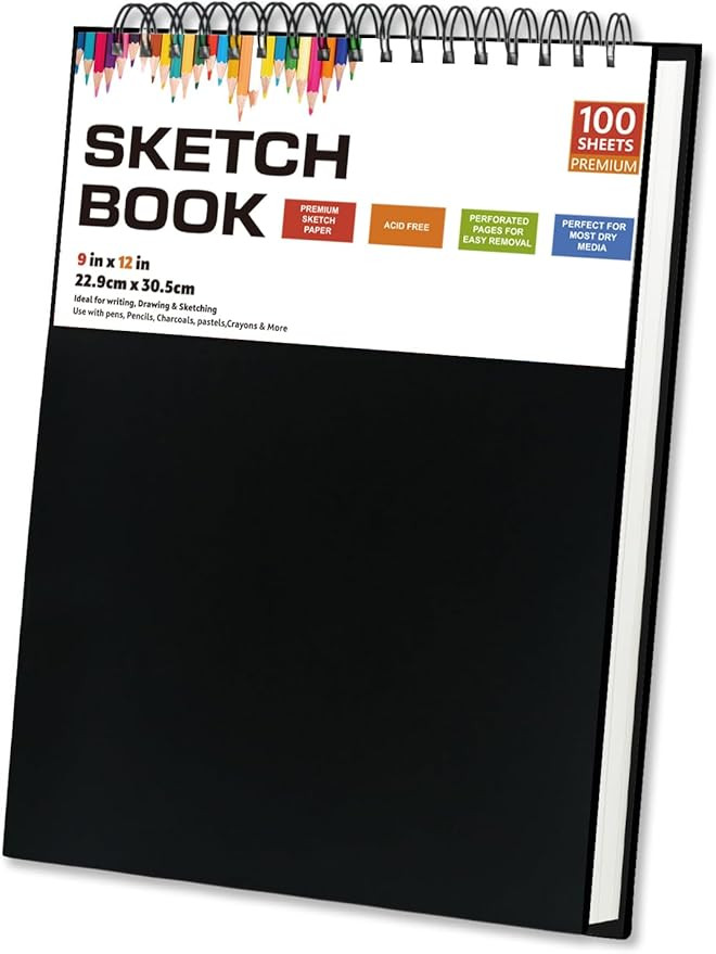 Sketch Book for Drawing - 120gsm Thick Paper, Spiral Bound, 100 Sheets, 9" x 12" Inch - Ideal for... | Amazon (US)