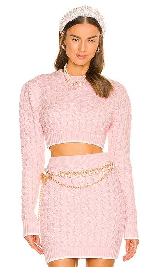 Kira Cable Sweater in Pink & Ivory | Revolve Clothing (Global)