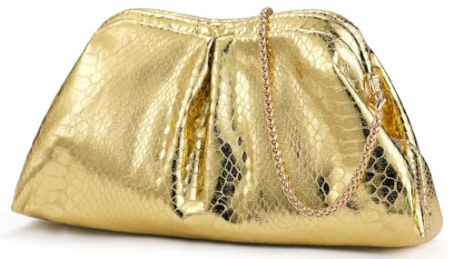 QIRACHIC Gold Clutch Purses Snake Printed Cloud Shoulder Bags Evening Dumpling with Ruched Pouch Handbags | Amazon (US)