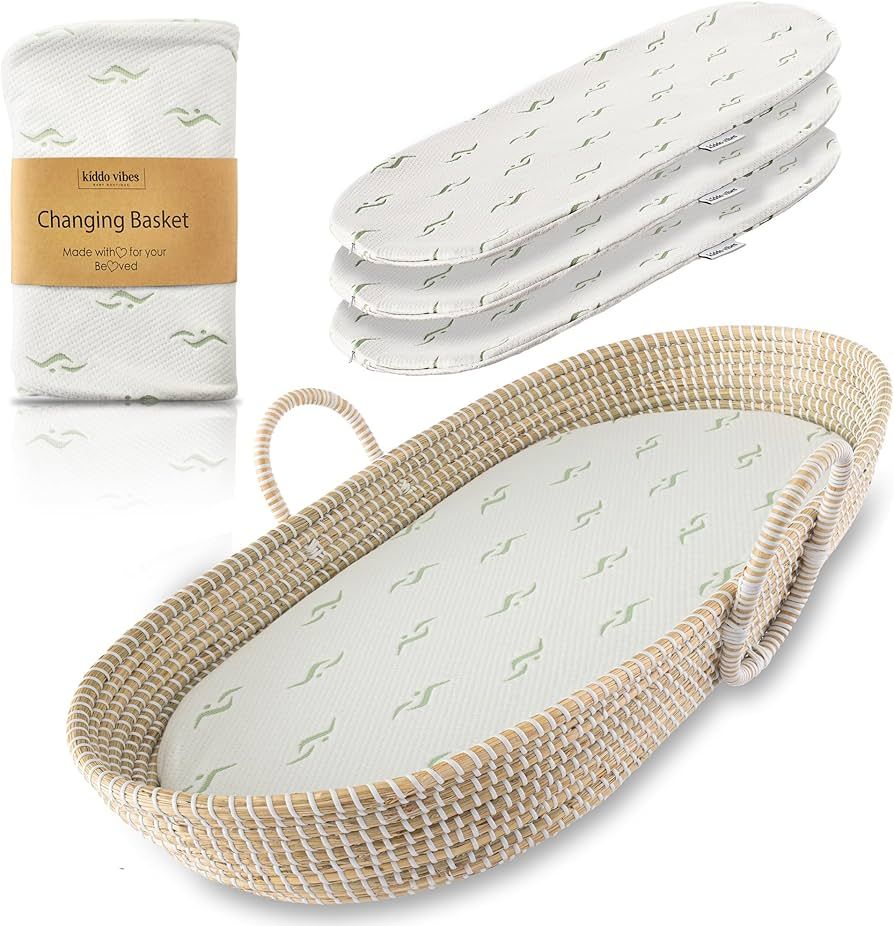 Seagrass Baby Changing Basket Set w/Soft Basket Cover, Comfy Pad & 3 Waterproof Bamboo Jacquard C... | Amazon (US)