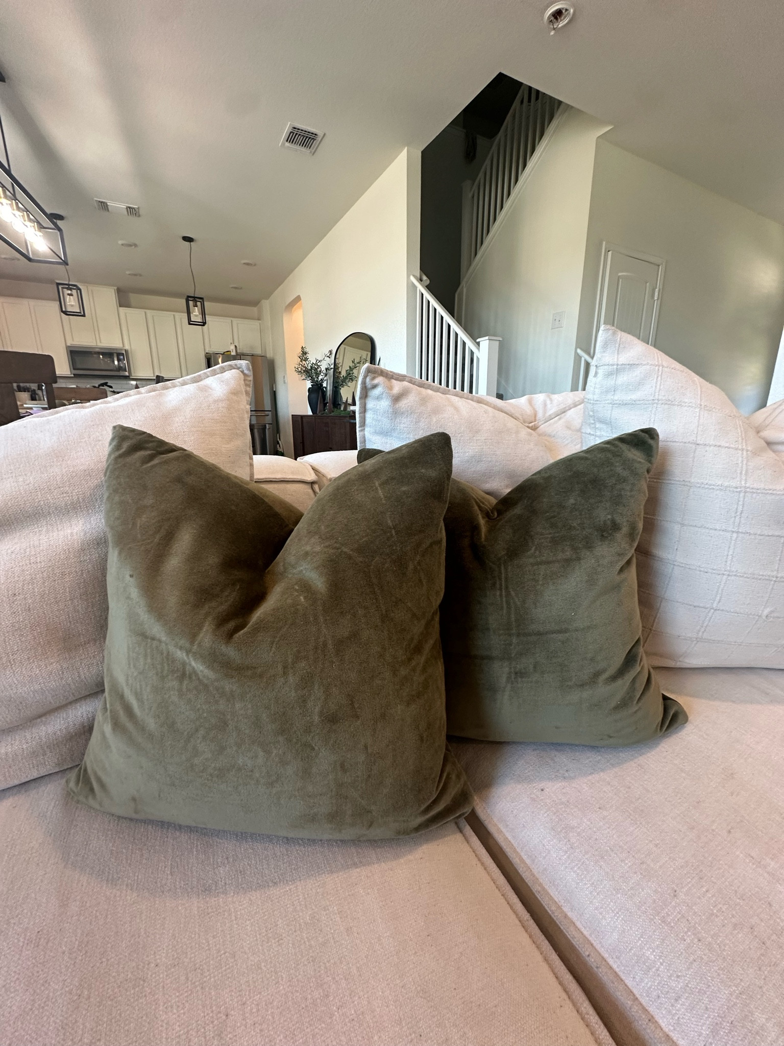Green velvet pillows $20 look for less🌲 I swapped the inserts out for my Amazon faux down ones. Linked  both 

#LTKHoliday #LTKFamily #LTKSeasonal