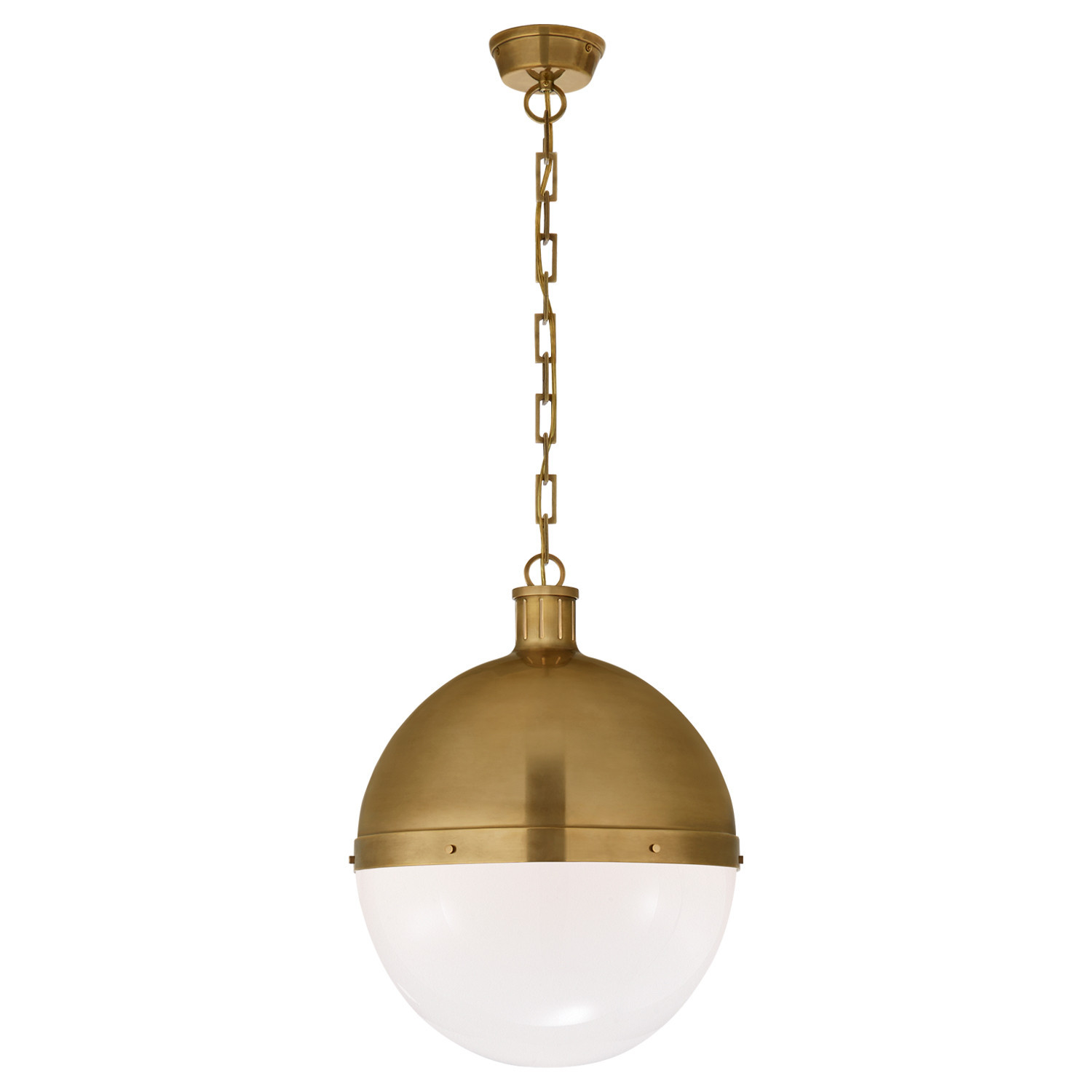 Visual Comfort Hicks Antique Brass White Glass Diffuser Pendant - Extra Large | Kathy Kuo Home
