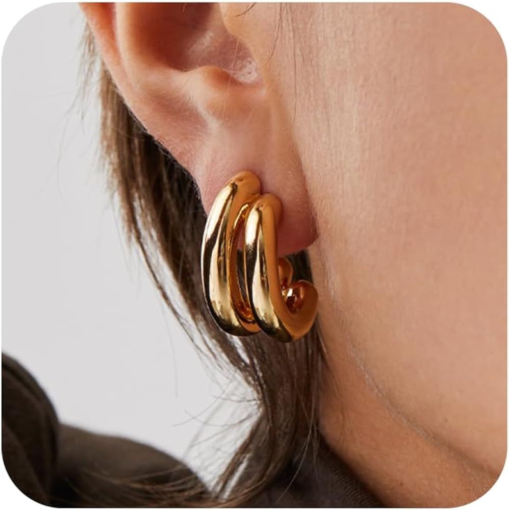 Amazon.com: Moodear Gold Hoop Earrings Gold Earrings 14K Gold Plated Dainty Chunky Earrings for W... | Amazon (US)