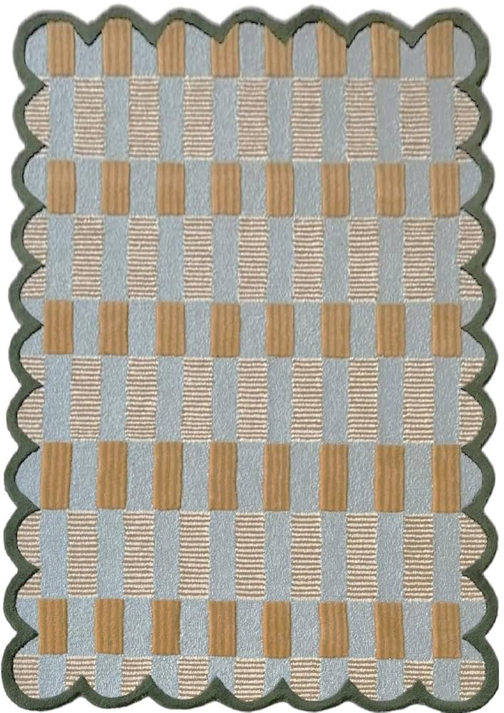 Matilda Goad Plaid Scallop Wool Hand Tufted Area Rug, Luxurious Designer, Anro Irregular Cozy Sof... | Amazon (US)