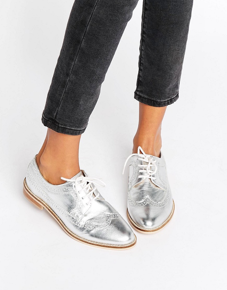 ASOS MAI Leather Brogues - Silver | ASOS US